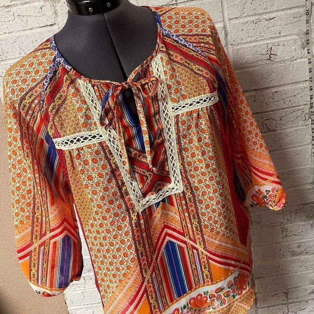 New Directions BoHo Sheer Blouse Small